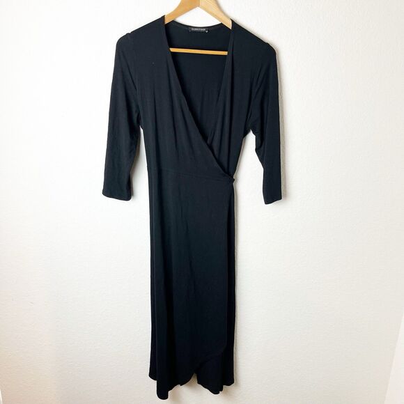Eileen Fisher Black Midi Wrap Dress Medium 259 - Picture 1 of 7